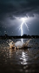 hailstone impact during a dramatic lightning storm