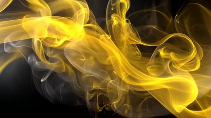 Poster - Golden smoke curls and swirls in captivating motion on a black background.