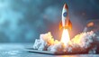© crazyass - Innovative rocket launching event technology hub digital art futuristic environment aerial viewpoint
