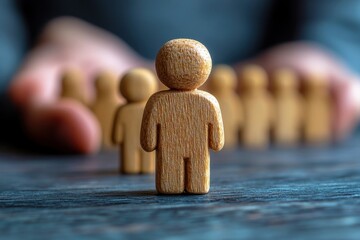 Wall Mural - wooden figurines representing teamwork and unity in a professional environment with blurred backgrou