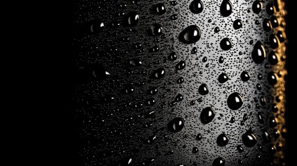 Aufkleber - Black cylindrical container showcases glistening water droplets, set against a dark background with plenty of space for text or branding on the left side