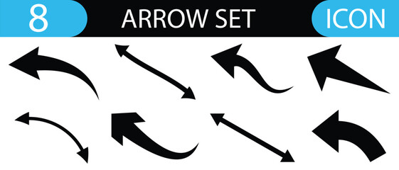 Wall Mural - single and double headed long and curved black arrow icon set. arrow set vector illustration. semi c