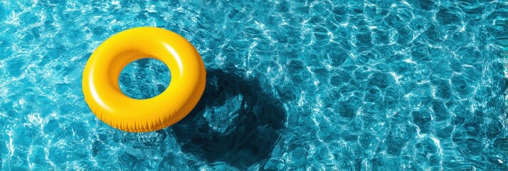 Aufkleber - Bright Yellow Swimming Pool Ring Float Floating Gracefully in Sparkling Blue Water on a Sunny Summer Day Generative AI