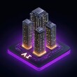 © Leo Rohmann - Smart AI cityscape featuring modern skyscrapers illuminated in glow emphasizing artificial intelligence structures and futuristic architecture creating a digital urban environment