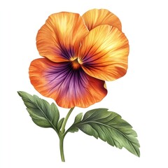 Wall Mural - Closeup of a beautiful vibrant viola pansy flower in full bloom with delicate vividly colored petals in shades of orange purple and yellow surrounded by lush green leaves