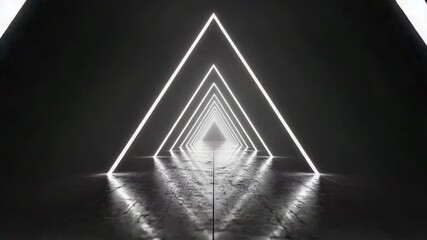 Wall Mural - triangular neon light formation emitting vibrant colors in a dark background setting for visual impa