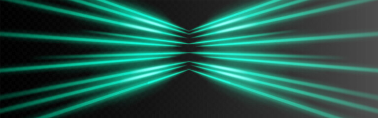 Wall Mural - vibrant green spotlight beams converging from both sides on transparent background. used for sci-fi 