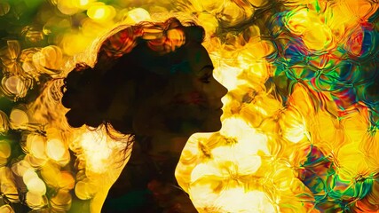 Wall Mural - Elegant woman silhouette against a vibrant colorful background creating an artistic visual effect