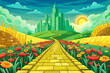 © saeideh - vector of A stunning image of a yellow brick road leading through a poppy field to the emerald green city in the distance. Wizard of Oz concept.
