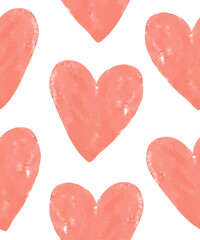 Wall Mural - childish seamless vector pattern with hand painted hearts on a white background. infantile painting-