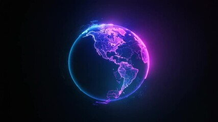 Wall Mural - neon earth globe in cosmic space with glowing blue and pink elements representing advanced technolog
