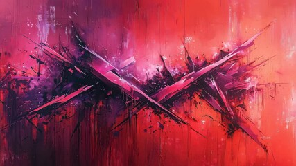 Wall Mural - red and black abstract painting with pink accents creating a striking artistic visual composition