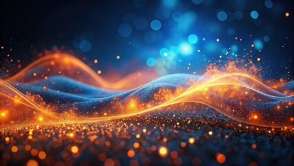 Wall Mural - abstract glowing energy wave with shimmering particles and blue and orange hues