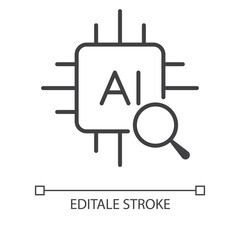 Fototapete - AI-search icon. Magnifying glass with AI Chipset. Searching or finding and analysis. Artificial intelligence technology. Icon interface for apps and web. Vector illustration. Editable stroke.