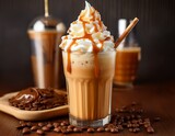 creamy caramel coffee frappe whipped cream caramel drizzle gourmet delight