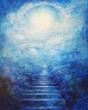 © photopixelstudio - Heavenly stairs ascend through a blue-toned, cloudy sky to a brilliant light