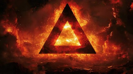 Wall Mural - triangle shaped object surrounded by intense flames creating a striking visual contrast of fire