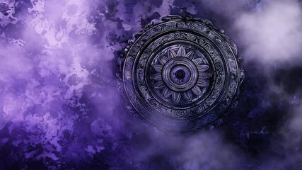 Wall Mural - purple and black background featuring a striking circular medallion with intricate design elements