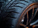 Wet tire close-up.  Deep tread