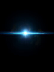 Blue lens flare aligned horizontally on black background with gradient glow, fine diffraction and cinematic clarity Generative AI
