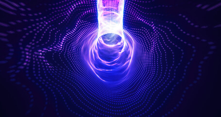 Wall Mural - abstract tunnel of glowing purple dots forming a vortex-like design, futuristic digital visualizatio