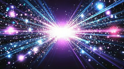 Wall Mural - bright purple and blue explosion of light with dynamic swirls and radiant energy in the night sky