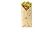 © MSTSONIA - A close up shot of a wrap filled with meat and vegetables on a white surface in vertical format view