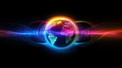 abstract technology concept global network connection futuristic earth globe virtual hologram communication system world and digital link for template web design, presentation.Vector Illustration.