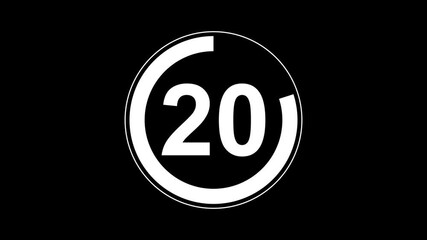Countdown timer from 25 to 0 seconds real time. Modern flat design of countdown animation isolated on transparent background with alpha channel