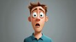 © Johannes - emotion, facial expressions and people concept - surprised man in polo shirt over gray background (funny cartoon style character with big head) illustration , no logos, no brands