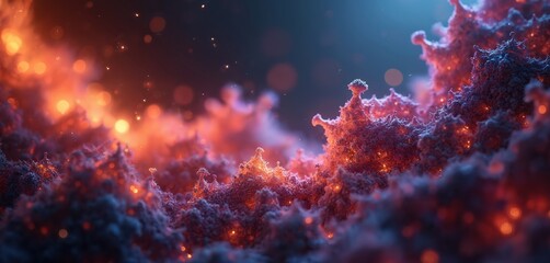 Poster - Abstract 3D rendering of colorful fractal light background. Dynamic shapes, vibrant colors, artistic digital design. Futuristic, modern art with energy, motion, ideal for tech, space, science,