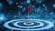 © Adex - Red dart hitting bullseye on wet target success concept