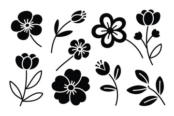  Bold Black Floral Silhouettes on White