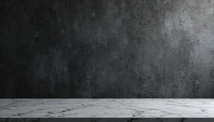 Leinwandbilder - Grey marble tabletop with dark black cement stone background. Empty space for product display. Rough textured surface for product presentation. Rustic interior design with light, shadows. Modern