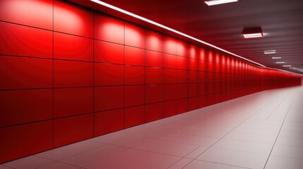 Red corridor modern architecture geometric perspective minimalist interior design