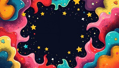 Leinwandbilder - Retro pop art style comics illustration. Colorful vibrant dynamic comic book art features illustration. 90s nostalgic vibe, comic book background. Abstract design with stars, unique pattern.