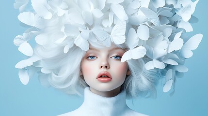 Wall Mural - Mesmerizing Fantasy Portrait of a Woman with a White Paper Flower Headpiece