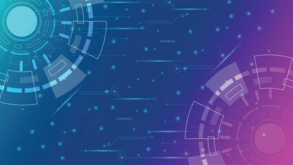 Wall Mural - modern dual color technology background with abstract circular digital design and glowing blue and p