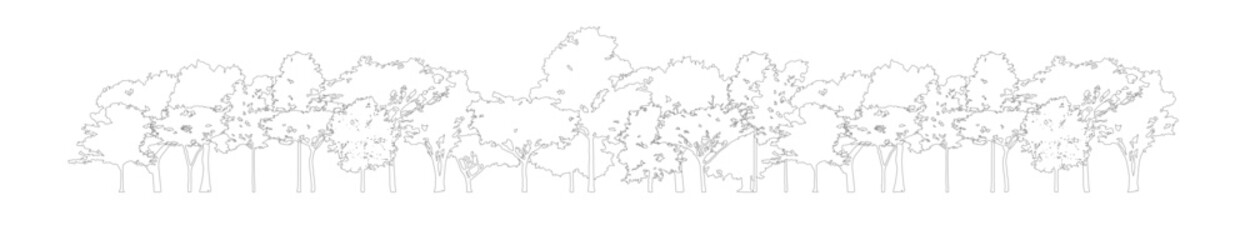Aufkleber - Architectural Drawings, Minimal style cad tree line drawing, Side view, set of section wetland forest outline for landscape design drawing. Vector illustration in seperate element