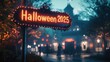 © shobakhul - Halloween 2025 sign illuminated at night in a festive place.