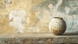 © Juan - Textured wall with ceramic vase on wooden surface for rustic minimal neutral background and still life photo