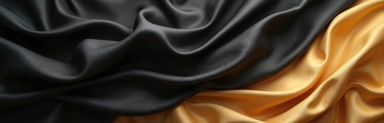 Aufkleber - Elegant illustration of black and gold silk drapery background. Smooth fabric texture, flowing curves, high-end design projects. Luxury theme for fashion, covers, bedding, wedding, interior decor.