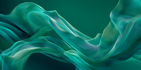Fototapete - Abstract teal fabric waves flowing, creating a dynamic and elegant design, showcasing fluidity and movement, ideal for backgrounds or design inspiration