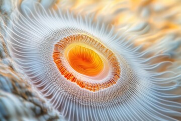 Wall Mural - intricate, organic structure resembling a flower or sea anemone, with a vibrant orange center and de