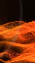 Wall Mural - abstract waves of glowing orange particles forming dynamic fluid shapes over a dark background