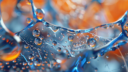 Spider web with dew drops. Water drop splash poster illustration design. Water drops splash on spiderweb molecular chain network design illustration poster