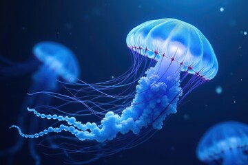 Wall Mural - Ethereal blue jellyfish, abstract forms, swirling tentacles , shapes, abstract, aqua