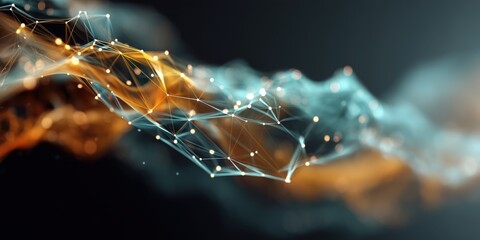 Wall Mural - abstract, 3d network of glowing orange and blue particle-like structure