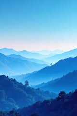 Wall Mural - Abstract blue landscape, gradient sky, hazy hills, dreamy atmosphere, nature, feeling