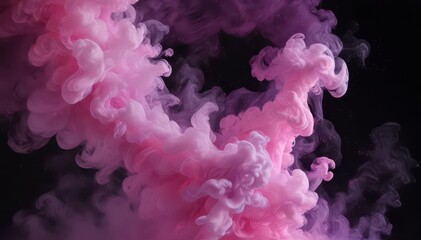 Wall Mural - Abstract swirls of pink and purple smoke billow against a stark black backdrop , wisp, cosmetic, flowing